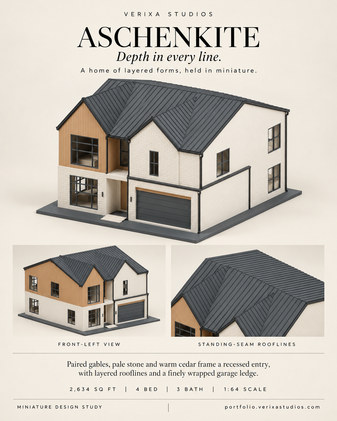 1:64 architectural print preview — digital design study with proposed removable upper floor and roof.
