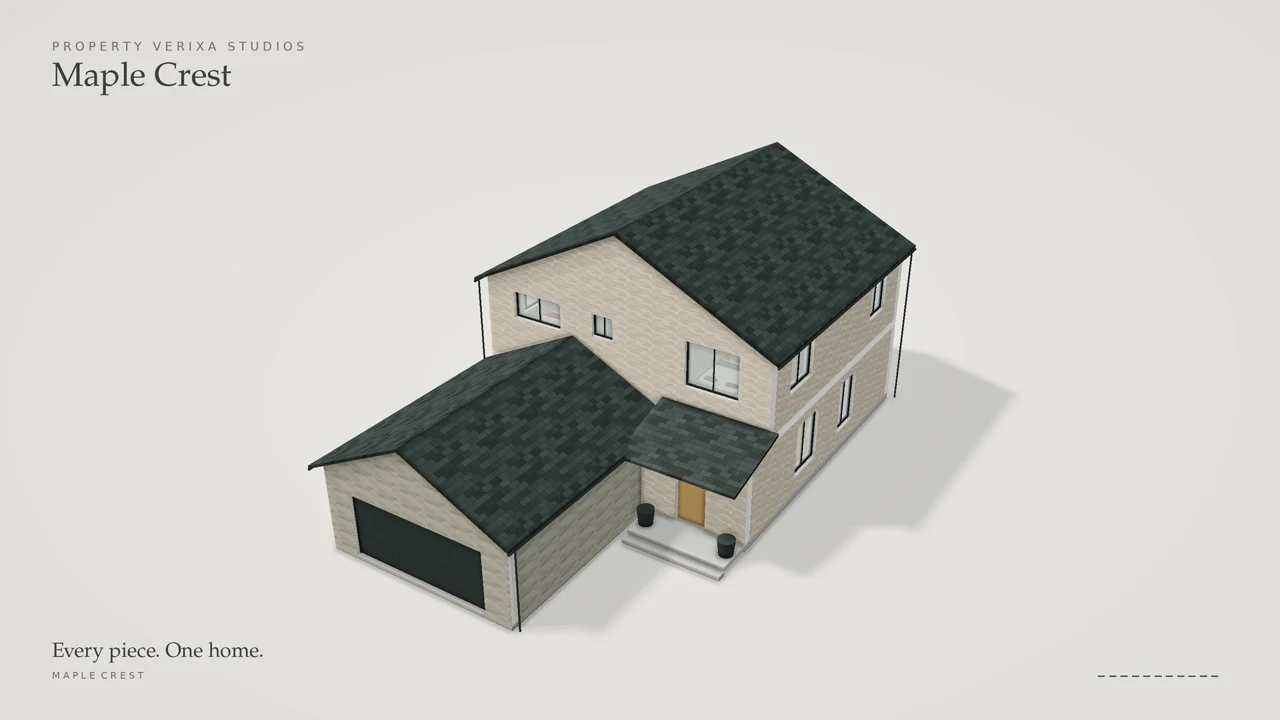Completed Maplecrest miniature with cream walls and charcoal roofs